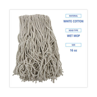 Banded Mop Head, Cotton, Cut-End, White, 16 Oz, 12/Carton
