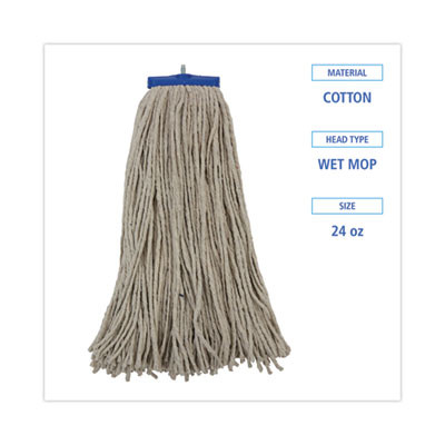 Mop Head, Lie-Flat Head, Cotton Fiber, 24 Oz., White, 12/Carton