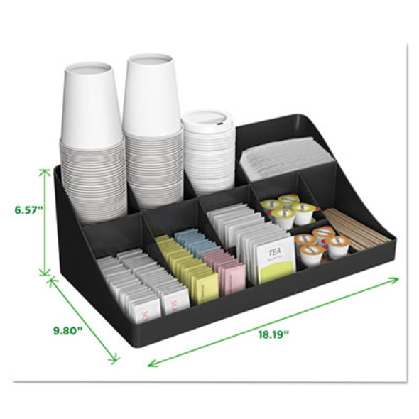 11-Compartment Coffee Condiment Organizer, 18.25 x 6.63 x 9.78, Black