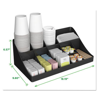 11-Compartment Coffee Condiment Organizer, 18.25 x 6.63 x 9.78, Black