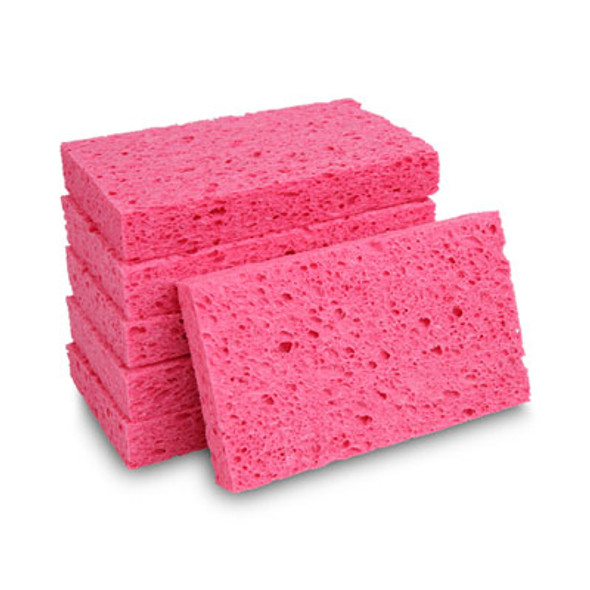 Small Cellulose Sponge, 3.6 X 6.5, 0.9" Thick, Pink, 2/Pack, 24 Packs/Carton