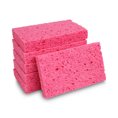 Small Cellulose Sponge, 3.6 X 6.5, 0.9" Thick, Pink, 2/Pack, 24 Packs/Carton