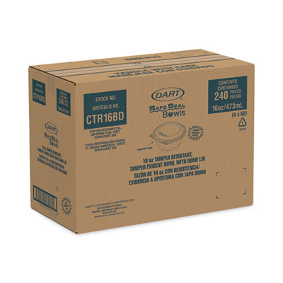Safeseal Tamper-Resistant, Tamper-Evident Bowls With Dome Lid, 16 Oz, 5.5" Diameter x 3.1" h, Clear, Plastic, 240/Carton