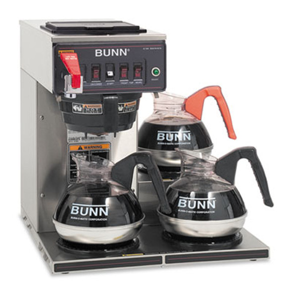 Cwtf-3 Three Burner Automatic Coffee Brewer, 12-Cup, Black/Stainless Steel