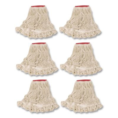 Super Stitch Looped-End Wet Mop Head, Cotton/Synthetic, Large Size, Red/White