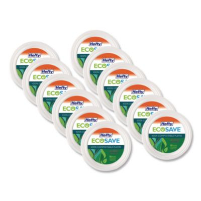 Ecosave Tableware, Plate, Sugarcane, 10.13" Dia, White, 16/Pack, 12 Packs/Carton