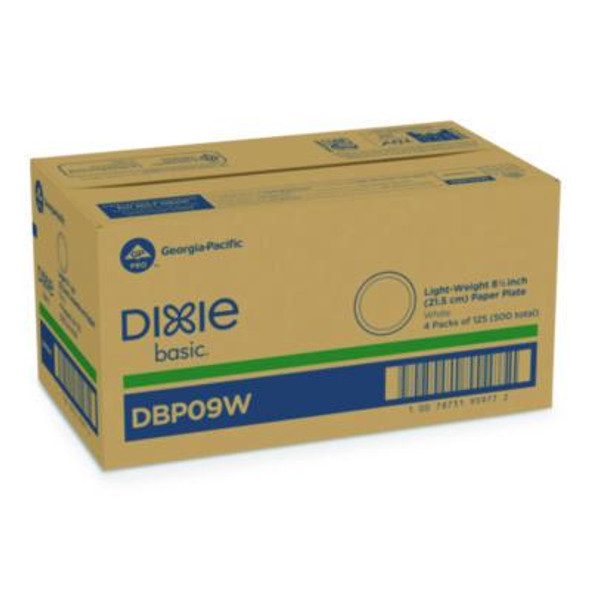 Paper Dinnerware, Plate, 8.5" Dia, White, 125/Pack