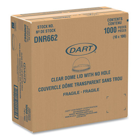 Plastic Dome Lid, No-Hole, Fits 9 Oz To 22 Oz Hot Cups, Clear, 100/Sleeve, 10 Sleeves/Carton