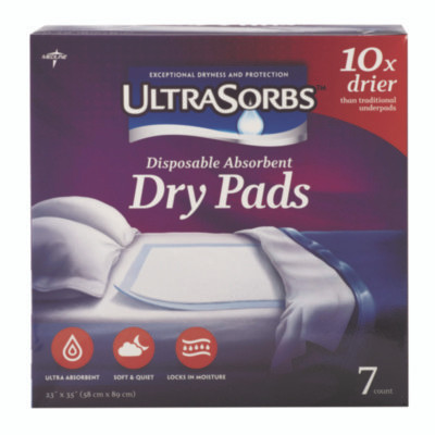 Ultrasorbs Disposable Dry Pads, 23 x 35, Blue, 7/Box