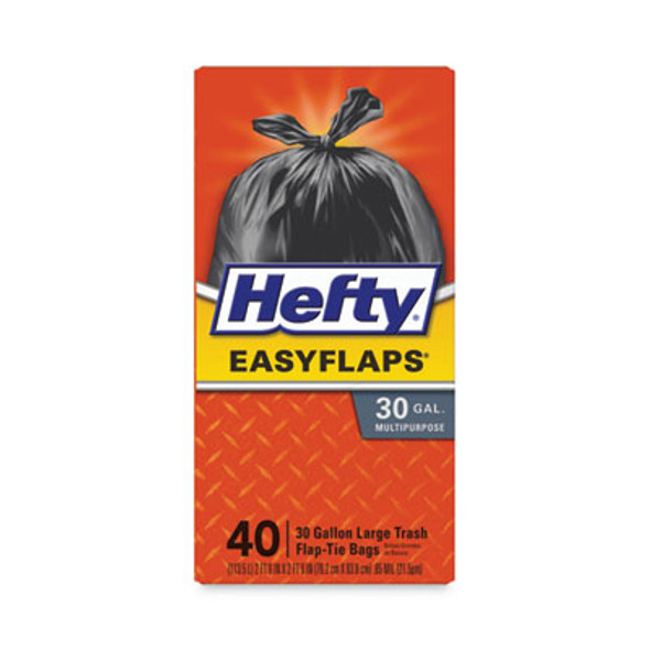Easy Flaps Trash Bags, Tie-Flap, 30 Gal, 0.85 Mil, 30" x 33", Black, 40/Box