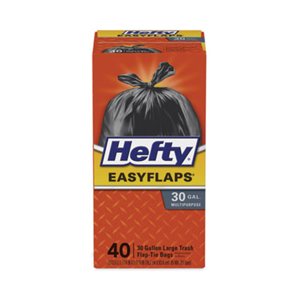 Easy Flaps Trash Bags, Tie-Flap, 30 Gal, 0.85 Mil, 30" x 33", Black, 40/Box