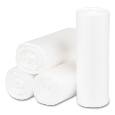 High-Density Commercial Can Liners, 4 Gal, 6 Mic, 17" x 18", Clear, Perforated Roll, 50 Bags/Roll, 40 Rolls/Carton