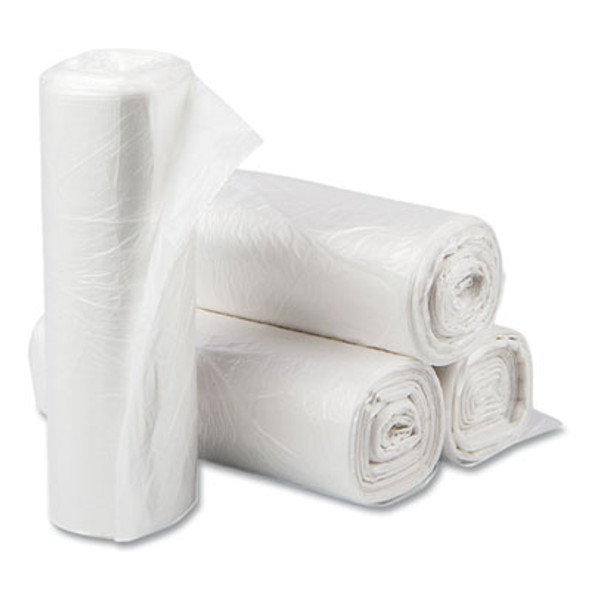 High-Density Commercial Can Liners, 10 Gal, 6 Mic, 24" x 24", Natural, Perforated Roll, 50 Bags/Roll, 20 Rolls/Carton