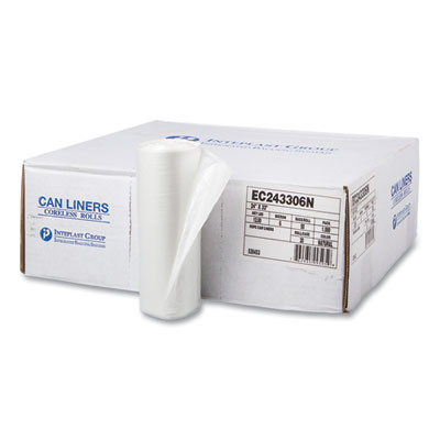 High-Density Commercial Can Liners, 16 Gal, 6 Mic, 24" x 33", Natural, Perforated Roll, 50 Bags/Roll, 20 Rolls/Carton