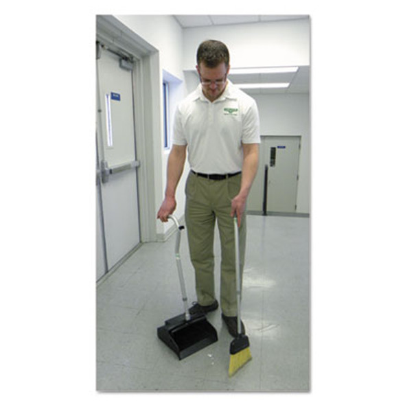 Telescopic Ergo Dust Pan With Broom, 12w X 45h, Metal, Gray/Silver