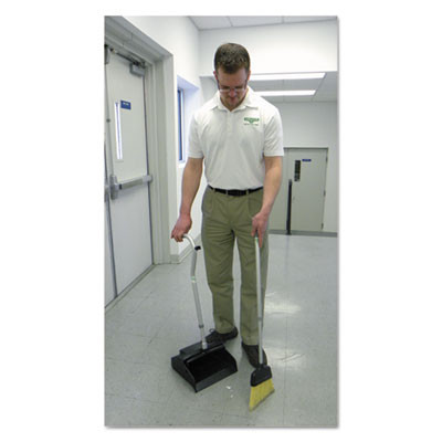 Telescopic Ergo Dust Pan With Broom, 12 x 45, 45" Handle, Metal/Vinyl, Gray/Silver