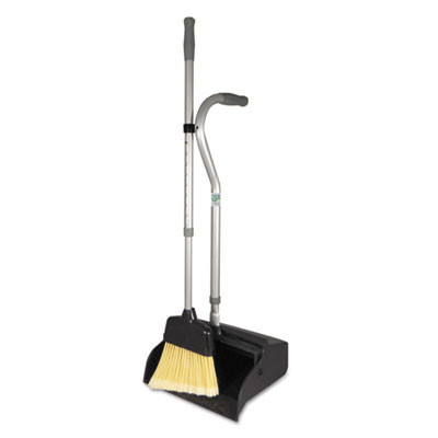 Telescopic Ergo Dust Pan With Broom, 12 x 45, 45" Handle, Metal/Vinyl, Gray/Silver