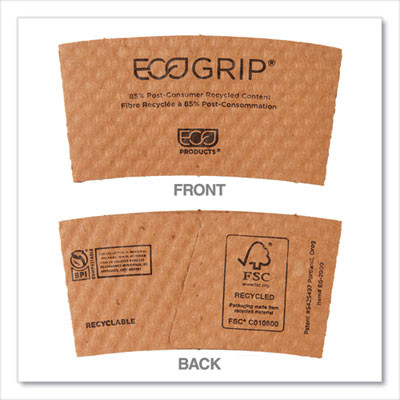 Ecogrip Recycled Content Hot Cup Sleeve, Fits 12, 16, 20, 24 Oz Cups, Kraft, 1,300/Carton