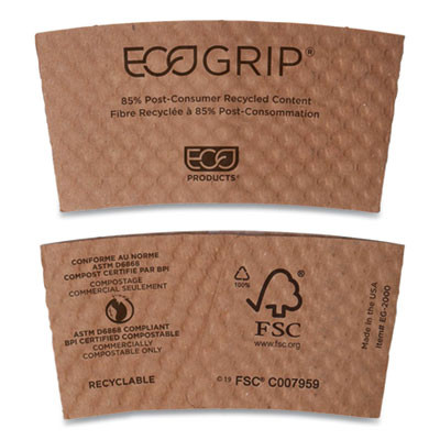 Ecogrip Recycled Content Hot Cup Sleeve, Fits 12, 16, 20, 24 Oz Cups, Kraft, 1,300/Carton