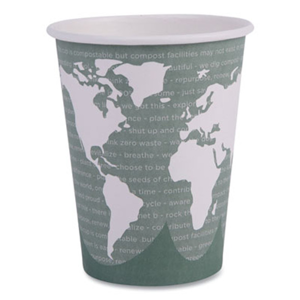 World Art Renewable And Compostable Hot Cups, 12 Oz, Paper, Gray, 50/Pack, 20 Packs/Carton