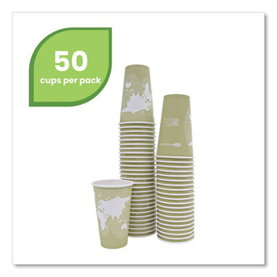 World Art Renewable And Compostable Hot Cups, 16 Oz, Paper, Moss, 50/Pack
