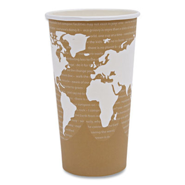 World Art Renewable And Compostable Hot Cups, 20 Oz, Paper, Brown/White, 50/Pack, 20 Packs/Carton