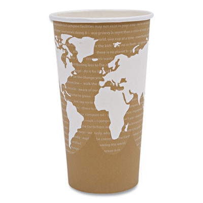 World Art Renewable And Compostable Hot Cups, 20 Oz, Paper, Brown/White, 50/Pack, 20 Packs/Carton