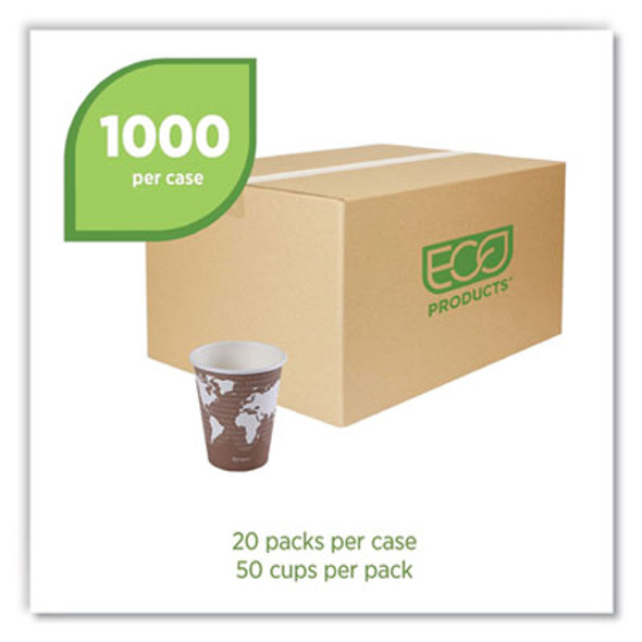 World Art Renewable And Compostable Hot Cups, 8 Oz, Paper, Brown/White, 50/Pack, 20 Packs/Carton