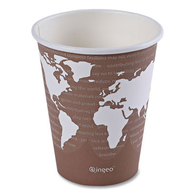 World Art Renewable And Compostable Hot Cups, 8 Oz, Paper, Plum, 50/Pack