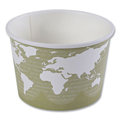 World Art Renewable And Compostable Food Container, 16 Oz, 4.05" Diameter x 3" h, Sage, Paper, 25/Pack, 20 Packs/Carton