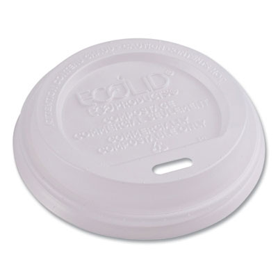 Ecolid Renewable/Compostable Hot Cup Lids, Fits 8 Oz Hot Cups, Plastic, White, 50/Packs, 16 Packs/Carton