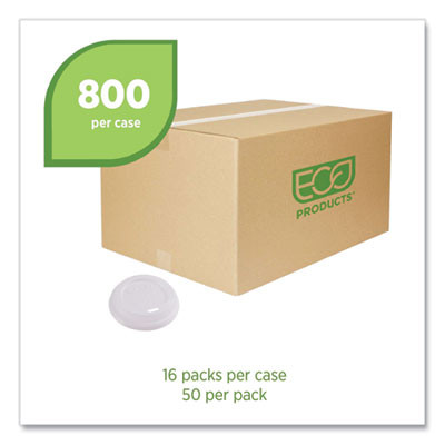 Ecolid Renewable/Compostable Hot Cup Lids, Fits 8 Oz Hot Cups, Plastic, White, 50/Packs, 16 Packs/Carton