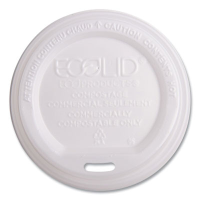 Ecolid Renewable/Compostable Hot Cup Lids, Fits 10 Oz To 20 Oz Hot Cups, Plastic, White, 50/Pack, 16 Packs/Carton