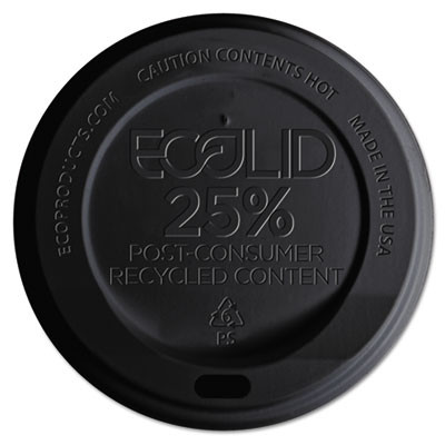 Ecolid 25% Recycled Content Hot Cup Lid, Fits 10 Oz To 20 Oz Hot Cups, Plastic, Black, 100/Pack, 10 Packs/Carton