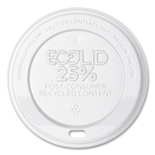 Ecolid 25% Recycled Content Hot Cup Lid, Fits 10 Oz To 20 Oz Hot Cups, Plastic, White, 100/Pack, 10 Packs/Carton