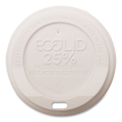 Ecolid 25% Recycled Content Hot Cup Lid, Fits 8 Oz Hot Cups, Plastic, White, 100/Pack, 10 Packs/Carton