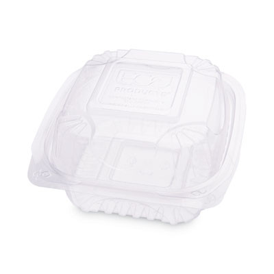Renewable And Compostable Clear Clamshell Hinged Food Containers, 6 x 6 x 3, Plastic, 80/Pack, 3 Packs/Carton