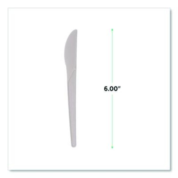 Plantware Compostable Cutlery, Knife, Plastic, Pearl White, 50/Pack, 20 Packs/Carton
