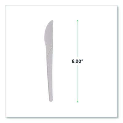 Plantware Compostable Cutlery, Knife, Plastic, Pearl White, 50/Pack, 20 Packs/Carton