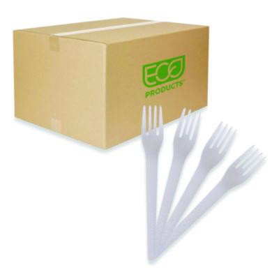 Plantware Compostable Cutlery, Fork, Plastic, Pearl White, 50/Pack, 20 Packs/Carton