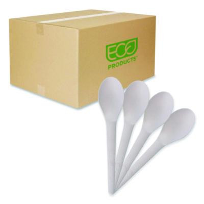 Plantware Compostable Cutlery, Spoon, Plastic, Pearl White, 50/Pack, 20 Pack/Carton