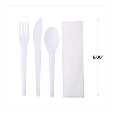 Plantware Compostable Cutlery Kit, Fork/Knife/Napkin/Spoon, Pearl White, 250 Kits/Carton