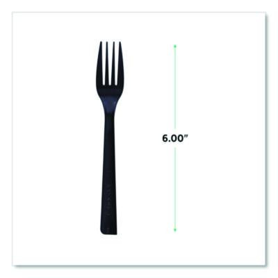 100% Recycled Content Cutlery, Fork, Plastic, Black, 50/Pack, 20 Packs/Carton