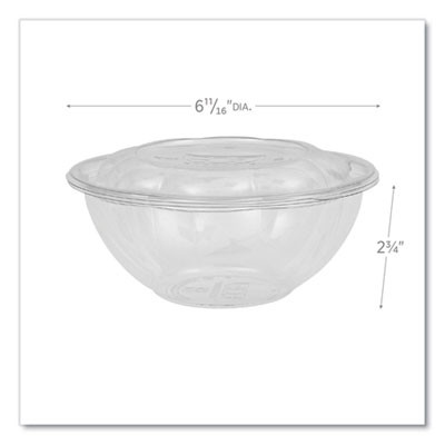 Renewable And Compostable Salad Bowls With Lids, 24 Oz, Clear, Plastic, 50/Pack, 3 Packs/Carton