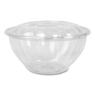 Renewable And Compostable Salad Bowls With Lids, 32 Oz, Clear, Plastic, 50/Pack, 3 Packs/Carton