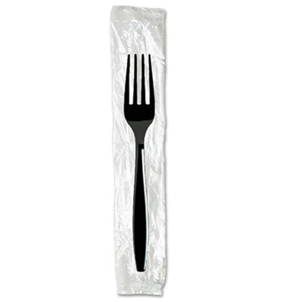Individually Wrapped Heavyweight Forks, Plastic, Black, 1,000/Carton