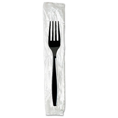 Individually Wrapped Heavyweight Forks, Plastic, Black, 1,000/Carton