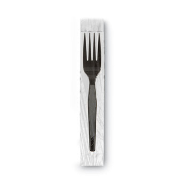Grab'N Go Wrapped Cutlery, Fork, Plastic, Black,  90/Box, 6 Boxes/Carton