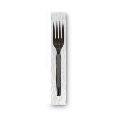 Grab'N Go Wrapped Cutlery, Fork, Plastic, Black,  90/Box, 6 Boxes/Carton