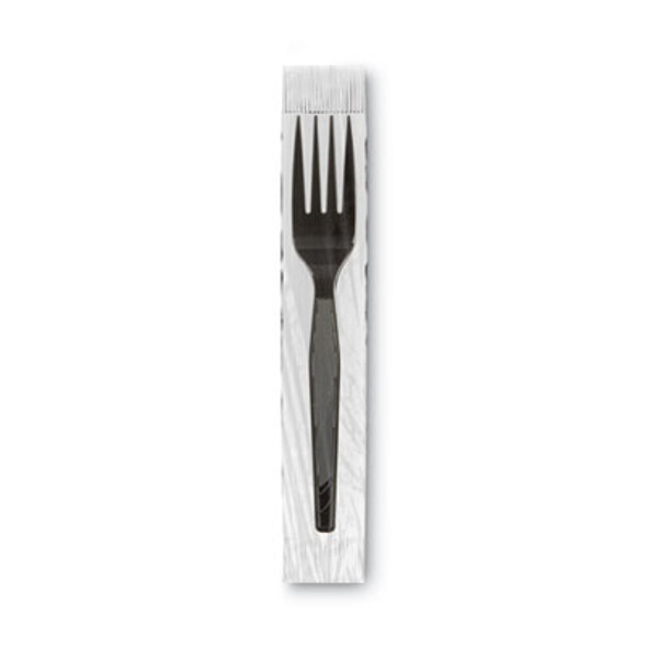 Grab'N Go Wrapped Cutlery, Fork, Plastic, Black, 90/Box
